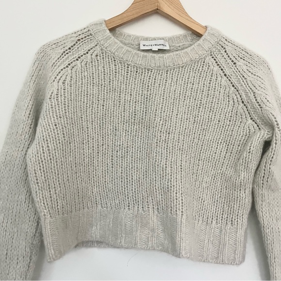 White + Warren Cashmere and Silk Light Gray Women's Sweater Small Cropped Soft - Picture 6 of 10
